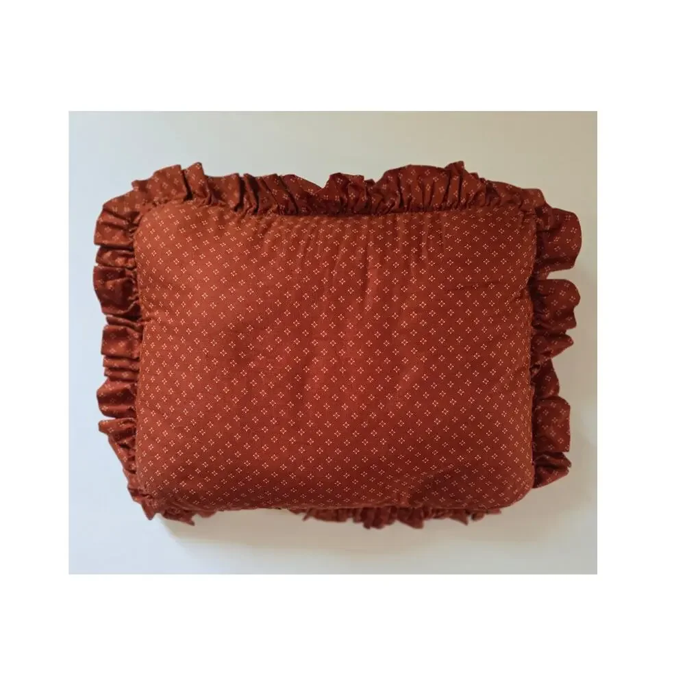VTG Homemade 80s 90s Duck Quilted Pillow Ruffled Edge Brown Camper Cabin Cottage